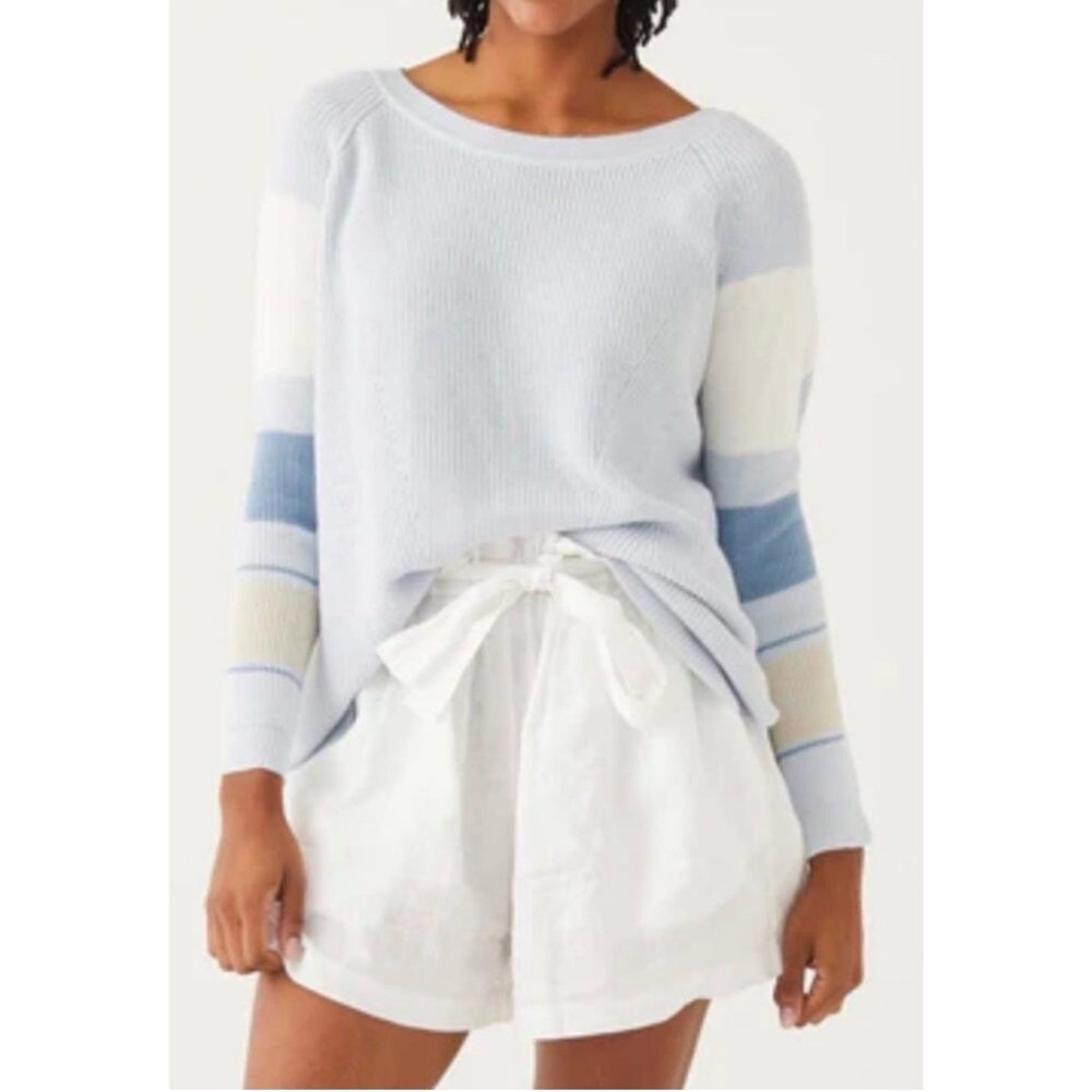 Mersea Camden Striped Beach Crewneck Sweater Blue Buttons one size medium